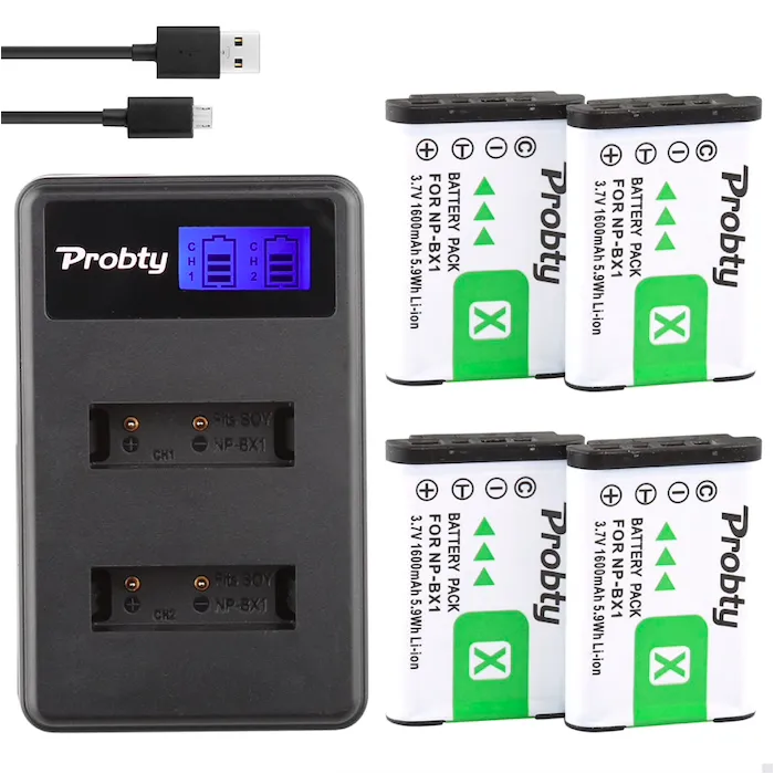 NP-BX1 charger with 4 batteries for Sony DSC-RX100 DSC-WX500 IV HX300 WX300 HDR-AS15 X3000R MV1 AS30V HDR-AS300Battery & Char...
