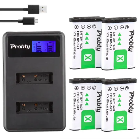 NP-BX1 charger with 4 batteries for Sony DSC-RX100 DSC-WX500 IV HX300 WX300 HDR-AS15 X3000R MV1 AS30V HDR-AS300Battery & Char...