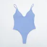 Sexy one-piece swimsuit - ribbed - deep neckline - with push upBeachwear