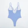 Sexy one-piece swimsuit - ribbed - deep neckline - with push upBeachwear