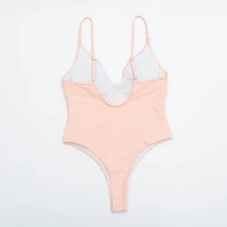 Sexy one-piece swimsuit - ribbed - deep neckline - with push upBeachwear