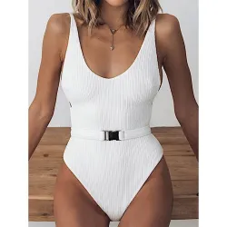 Sexy one piece ribbed swimsuit - Brazilian monokini - with beltBeachwear