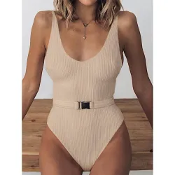 Sexy one piece ribbed swimsuit - Brazilian monokini - with beltBeachwear