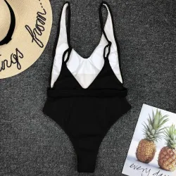 Sexy one piece ribbed swimsuit - Brazilian monokini - with beltBeachwear