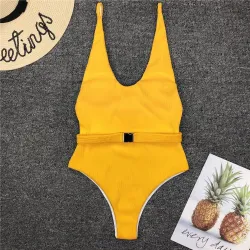 Sexy one piece ribbed swimsuit - Brazilian monokini - with beltBeachwear