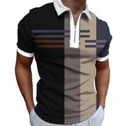Elegant polo shirt - short sleeve - zipper - stripes - geometric printT-shirts