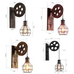 Retro pulley wall light - wooden lampWall lights