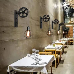 Retro pulley wall light - wooden lampWall lights