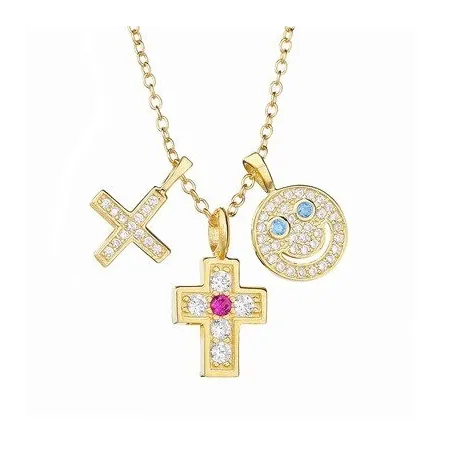 Necklace with three pendants - smiley face - cross - star - 925 sterling silverNecklaces