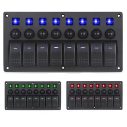 Waterproof switch panel with LED and fuses - 8-channels - for car - boat - camper