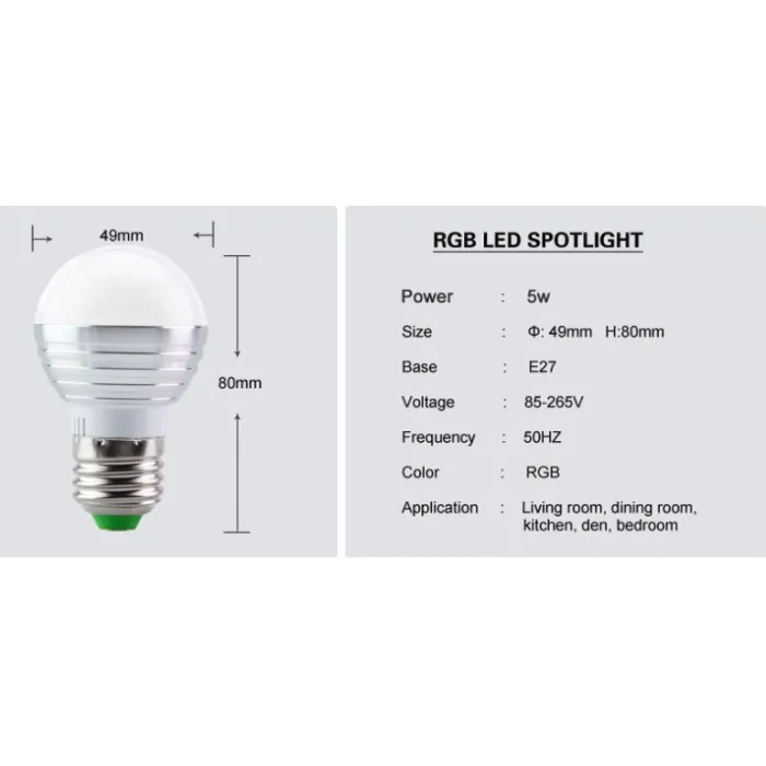 LED RGB magic bulb - 16 changing colors - with IR remote control - E27 - 5W - 7WE27