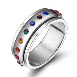 Rotating silver ring - rainbow crystal stones - stainless steelRings