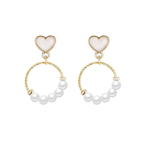 White heart earrings - round pearl pendantEarrings
