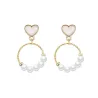 White heart earrings - round pearl pendantEarrings