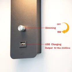 LED wall lamp - dimmable - rotatable head - USB charging - 9WWall lights