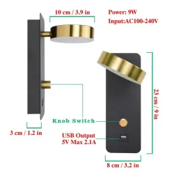 LED wall lamp - dimmable - rotatable head - USB charging - 9WWall lights