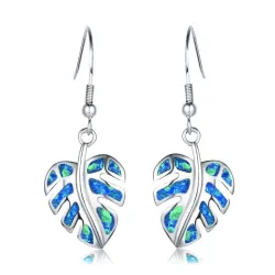 Silver dangle leaves earrings - colorful crystal opalEarrings