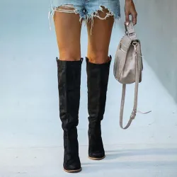 Knee height suede boots - thick heelBoots