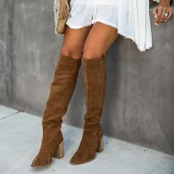 Knee height suede boots - thick heelBoots