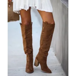 Knee height suede boots - thick heelBoots