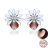 White daisy / crystal ladybug earrings - 925 sterling silverEarrings
