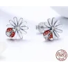 White daisy / crystal ladybug earrings - 925 sterling silverEarrings