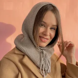 Warm winter hat - knitted cashmere hood - with neck collar - adjustableHats & Caps