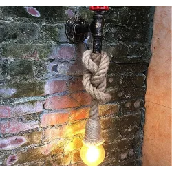 Industrial pipe - vintage wall lamp with hemp ropeWall lights