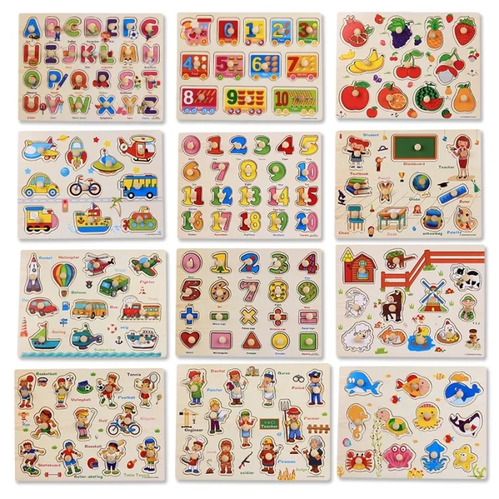 Montessori wooden puzzle with handles - educational toyEducational