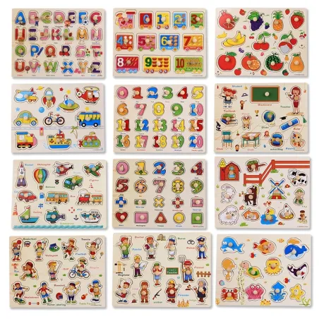 Montessori wooden puzzle with handles - educational toyEducational