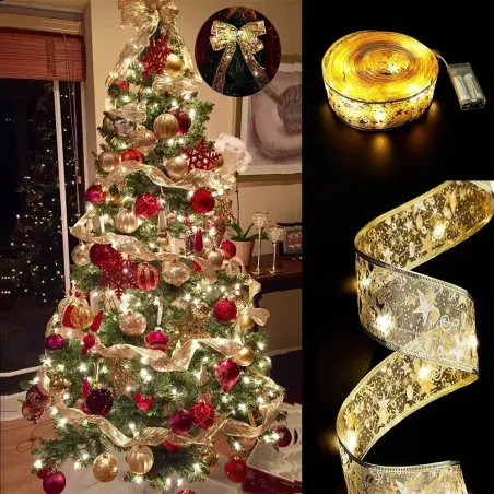 Embroidered LED ribbon - Christmas tree decoration - battery operatedChristmas