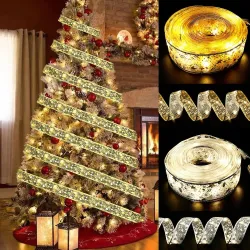 Embroidered LED ribbon - Christmas tree decoration - battery operatedChristmas