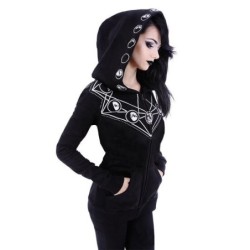 Halloween black hoodie - with zipper - white Gothic style printHoodies & Jumpers