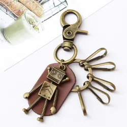 Vintage bronze keychain - robot - lobster claspKeyrings