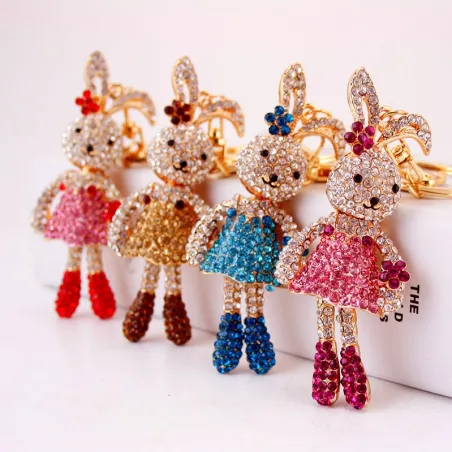 Crystal long-ears rabbit / flowers - keychainKeyrings
