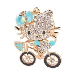 Crystal kitten on a bicycle - keychainKeyrings