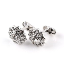 Silver flower shaped cufflinks with crystalsCufflinks