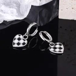 Round earrings with hanging check heartEarrings
