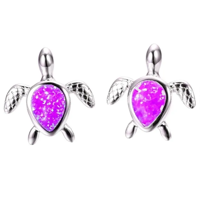 Silver turtle earrings - colorful opalEarrings