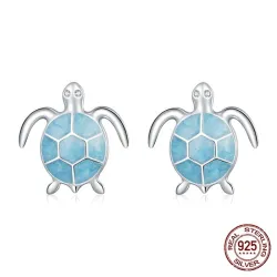 Silver blue turtle earrings - 925 sterling silverEarrings
