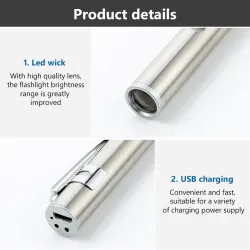 Mini USB flashlight - nursing - doctors - stainless steelTorches