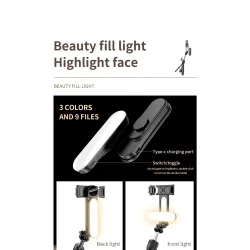 L15 - selfie stick - foldable mini tripod - with fill light - Bluetooth - remote shutterSelfie sticks