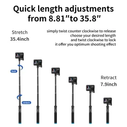 Extendable handheld selfie stick - telescoping pole - aluminum alloy - for GoPro / Xiaoyi / SJCAMSelfie sticks
