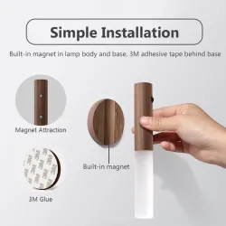 LED wooden wall light - infrared / night sensor - wireless - USB chargingWall lights
