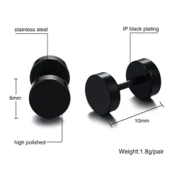 Black stud round earrings - unisexEarrings