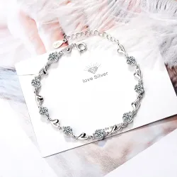 Elegant bracelet - zircon flowers - hearts - 925 sterling silverBracelets