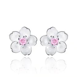 Cherry blossom with pink zirconia - stud earrings - 925 sterling silverEarrings
