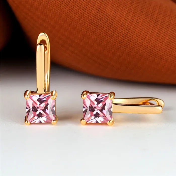 Elegant gold earrings - with square zirconEarrings