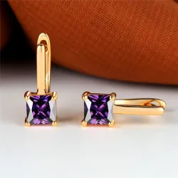 Elegant gold earrings - with square zirconEarrings