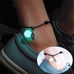Rope anklet - luminous glass bead - metal leafAnklets